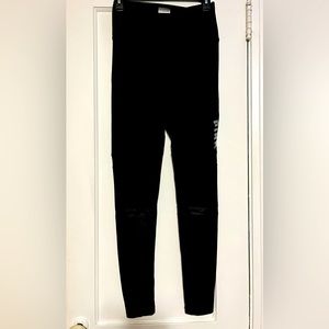 PINK leggings, athletic, faux leather, peep see through stripe. Size S/P